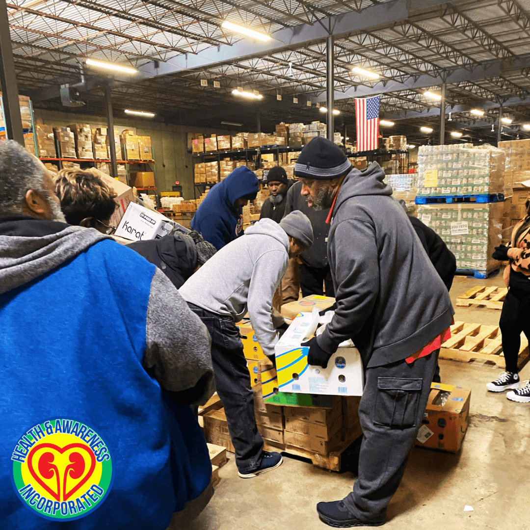 Community members receiving food assistance